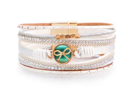 White Polystyrene & Resin 18K Gold-Plated Bow Multi-Strand Magnetic Bracelet For Sale