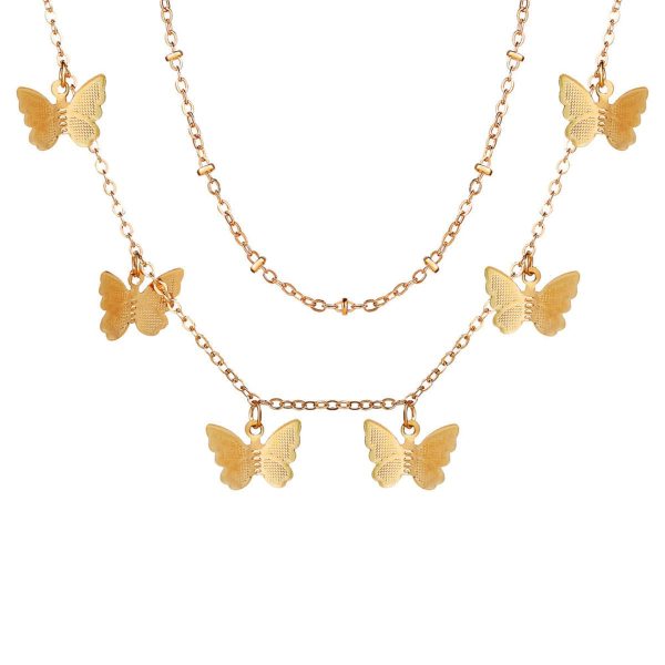 18K Gold-Plated Butterfly Station Layered Necklace Hot on Sale