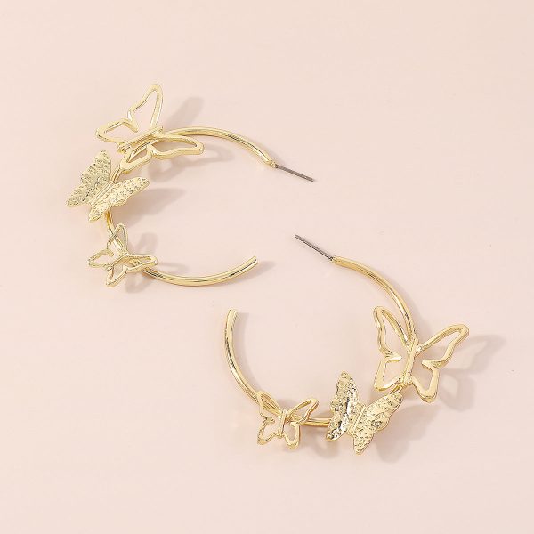 18K Gold-Plated Butterfly Hoop Earrings For Sale