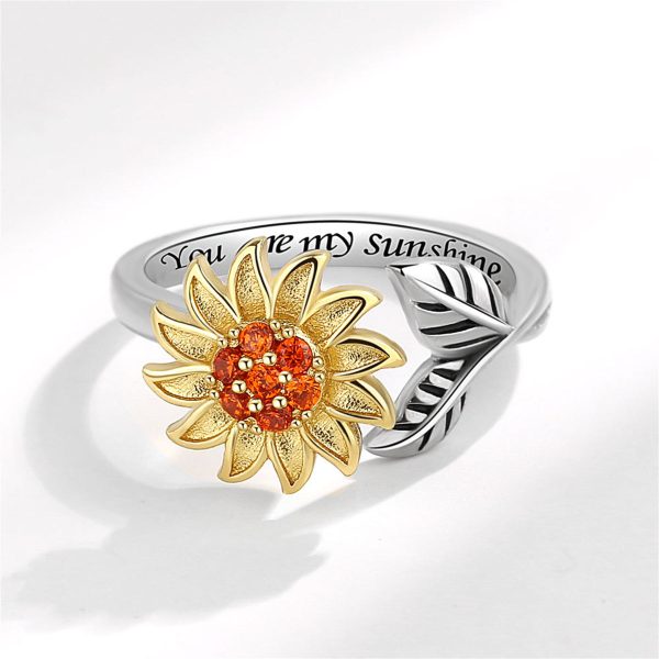 Red Cubic Zirconia & Two-Tone Rotating Sunflower Bypass Ring Cheap