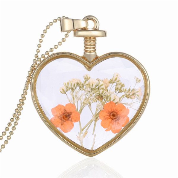 Yellow Pressed Flower & 18K Gold-Plated Heart Pendant Necklace Online