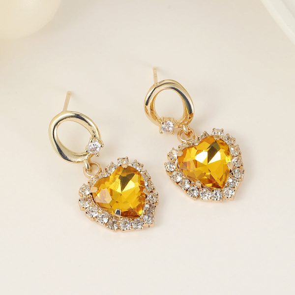 Yellow Crystal & 18K Gold-Plated Halo Heart Huggie Drop Earrings Online Sale