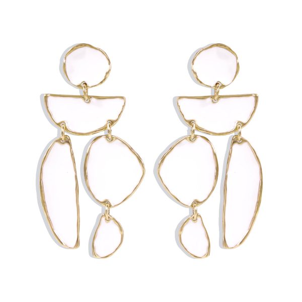 White Enamel & 18K Gold-Plated Geometric Drop Earrings Supply