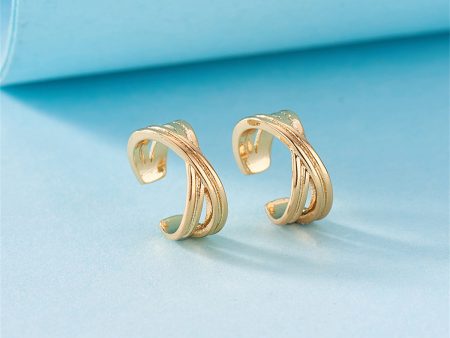 18K Gold-Plated Crossing Stacked Line Ear Cuffs For Cheap