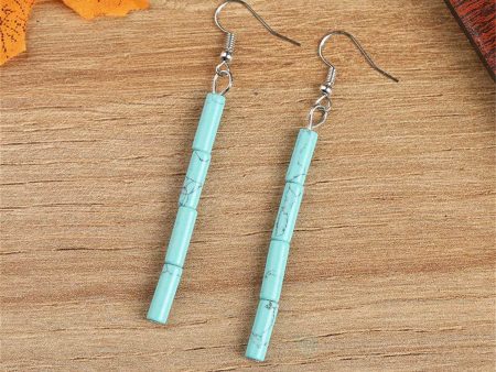 Turquoise & Silver-Plated Cylinder Bead Drop Earrings For Sale