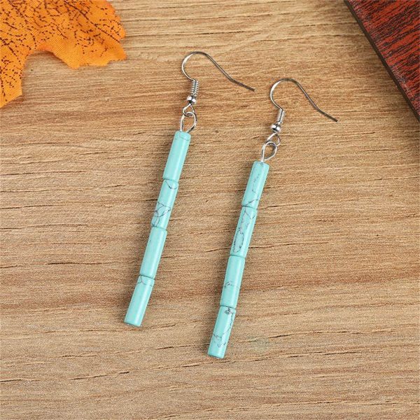 Turquoise & Silver-Plated Cylinder Bead Drop Earrings For Sale