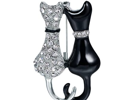 Cubic Zirconia & Black Kitty Brooch on Sale