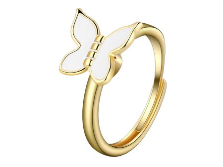 White Enamel & 18K Gold-Plated Rotating Butterfly Ring Supply