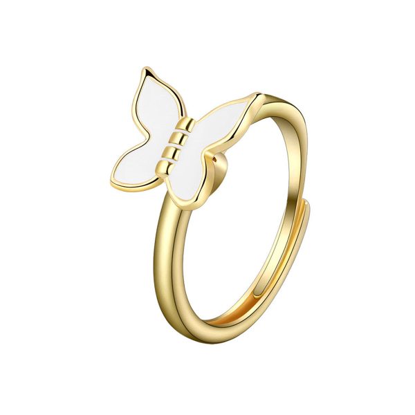 White Enamel & 18K Gold-Plated Rotating Butterfly Ring Supply