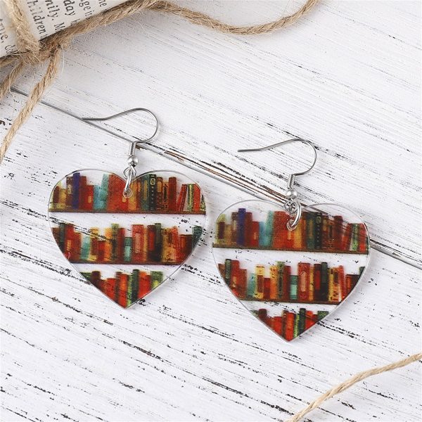 Red & Yellow Bookcase Heart Drop Earrings Sale