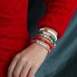 Green & Red  Merry   Joy  Beaded Stretch Bracelet Set For Cheap