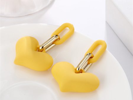 Yellow Enamel & 18K Gold-Plated Heart Paper Clip Drop Earrings For Cheap