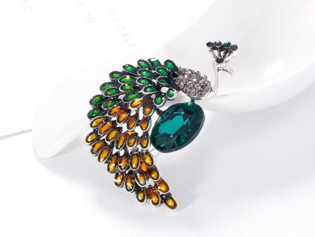 Clear Cubic Zirconia & Silver-Plated Peacock Brooch Fashion