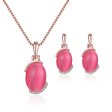 Dark Pink Cats Eye & 18K Rose Gold-Plated Pendant Necklace & Stud Earrings Set For Cheap