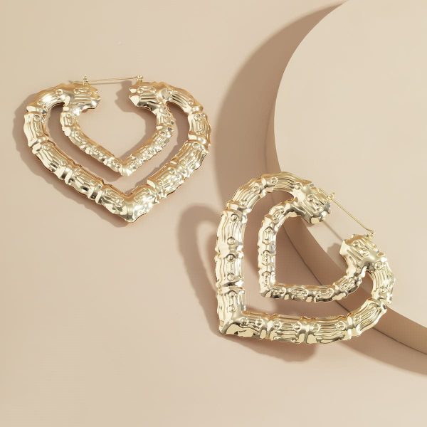 18K Gold-Plated Bamboo Layered Heart Hoop Earrings Online Sale