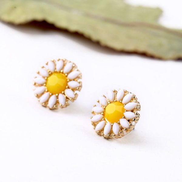 Yellow & White Resin Sunflower Stud Earrings on Sale