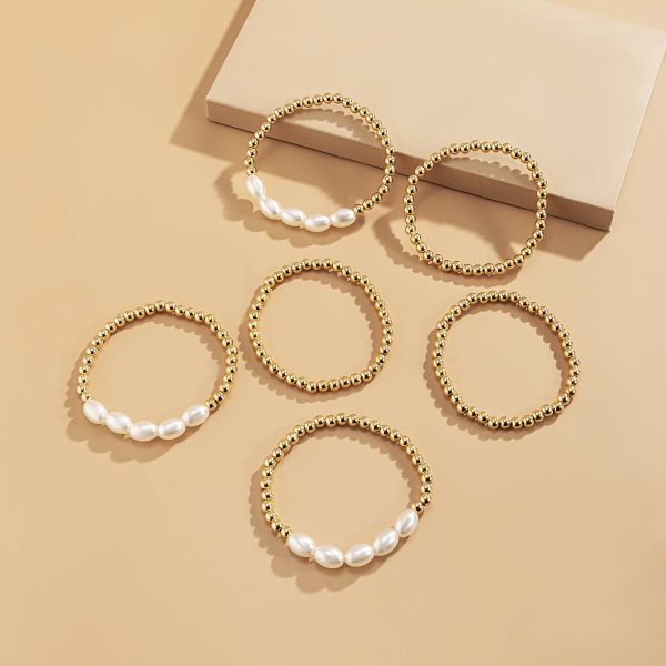 Pearl & 18K Gold Plated Beaded Stretch Bracelet Set Online