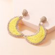 Yellow & Beige Raffia Moon Drop Earrings Online Hot Sale