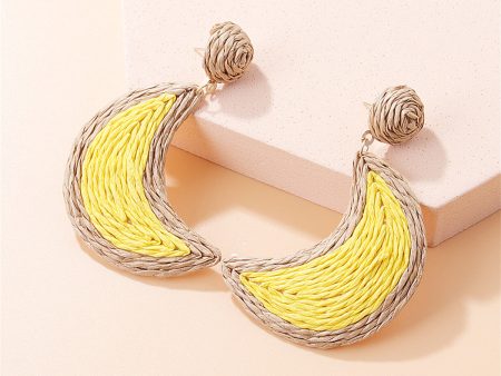 Yellow & Beige Raffia Moon Drop Earrings Online Hot Sale