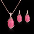 Dark Pink Cats Eye & 18K Rose Gold-Plated Pendant Necklace & Stud Earrings Set For Cheap