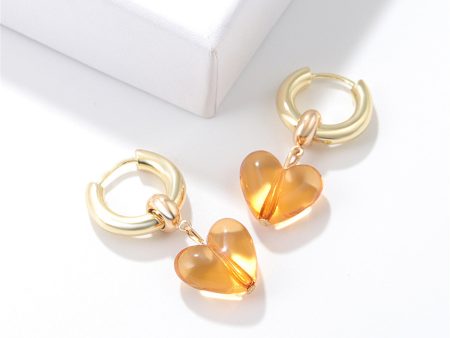 Yellow Crystal & 18K Gold-Plated Heart Huggie Earrings Online Sale