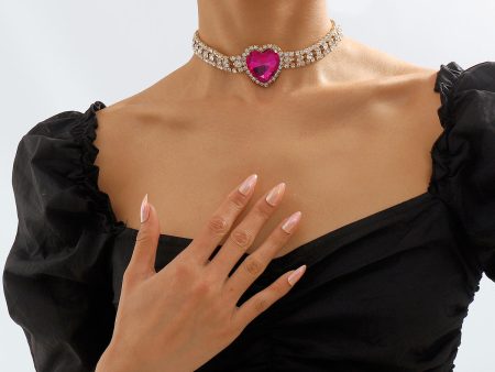 Rose Crystal & Cubic Zirconia Heart Layered Pendant Choker Online Hot Sale