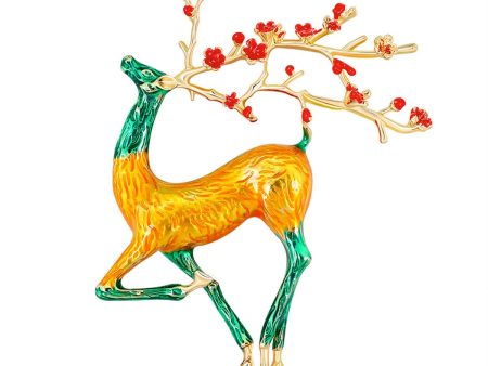 Yellow & Teal Enamel 18K Gold-Plated Deer Brooch Sale