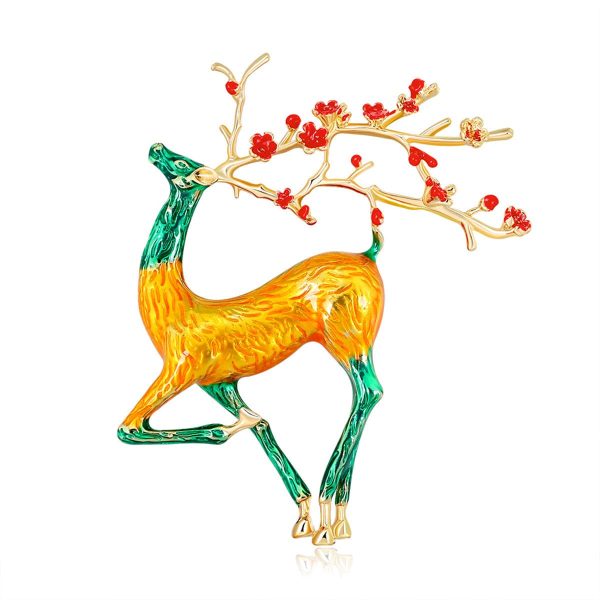 Yellow & Teal Enamel 18K Gold-Plated Deer Brooch Sale