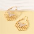 18K Gold-Plated Bee Honeycomb Drop Earrings For Cheap