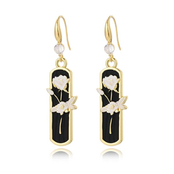 White Enamel & Cubic Zirconia 18K Gold-Plated Floral Bar Drop Earrings on Sale