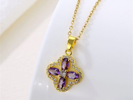 Purple Crystal & Cubic Zirconia 18K Gold-Plated Clover Pendant Necklace For Cheap