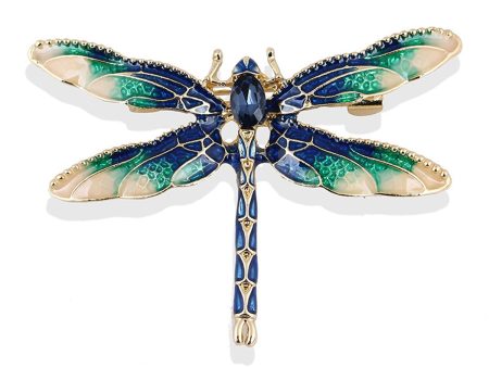 Blue Crystal & Enamel 18K Gold-Plated Dragonfly Brooch Cheap