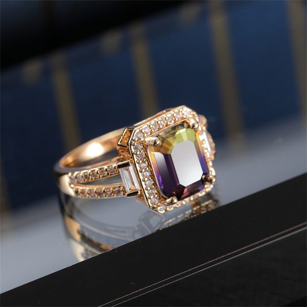 Yellow & Purple Crystal & Cubic Zirconia Princess-Cut Halo Ring on Sale