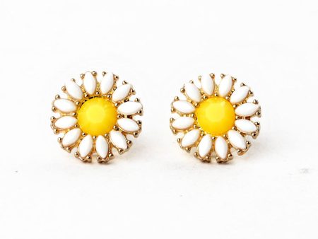 Yellow & White Resin Sunflower Stud Earrings on Sale