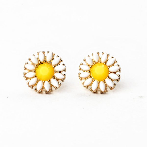 Yellow & White Resin Sunflower Stud Earrings on Sale