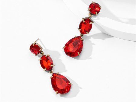 Wine Red Crystal & 18K Gold-Plated Oval Pear Drop Earrings Online Sale