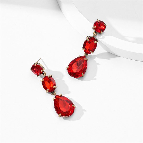 Wine Red Crystal & 18K Gold-Plated Oval Pear Drop Earrings Online Sale