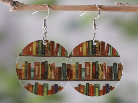 Red & Yellow Bookcase Round Drop Earrings Hot on Sale