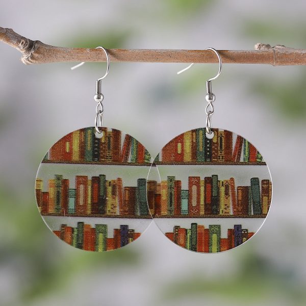 Red & Yellow Bookcase Round Drop Earrings Hot on Sale