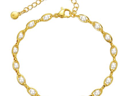 White Pearl & 18K Gold-Plated Oval Station Anklet For Sale