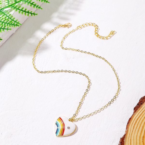 White Enamel & Cubic Zirconia 18K Gold-Plated Rainbow Heart Pendant Necklace Discount