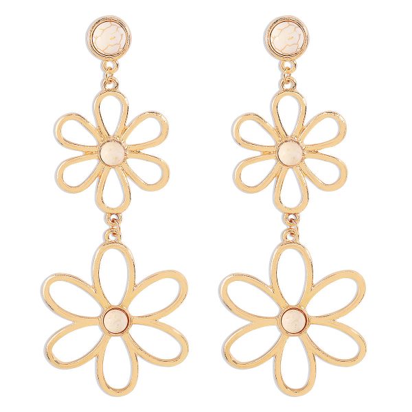 White Turquoise & 18K Gold-Plated Open Flowers Drop Earrings Sale