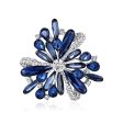 Blue Crystal & Silver-Plated Floral Brooch For Cheap