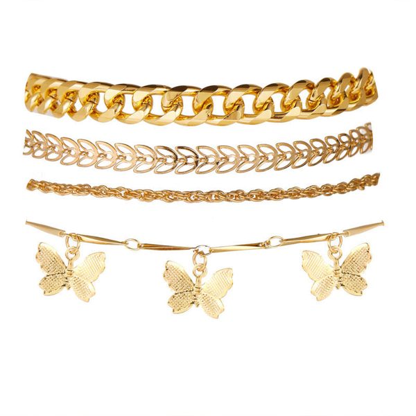 18K Gold-Plated Butterfly Station Anklet Set Hot on Sale