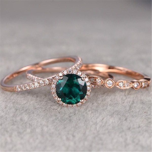 Green Crystal & Cubic Zirconia Ring Set For Discount