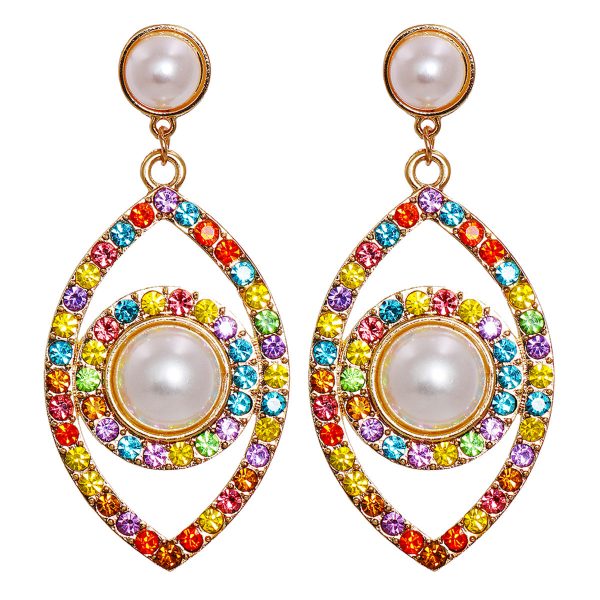 Yellow Cubic Zirconia & Pearl 18K Gold-Plated Open Eye Drop Earrings For Cheap