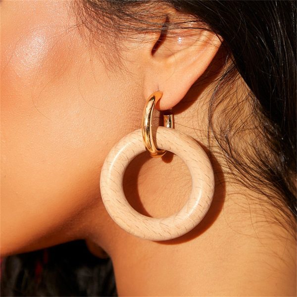 Wood & 18K Gold-Plated Circle Drop Earrings Discount