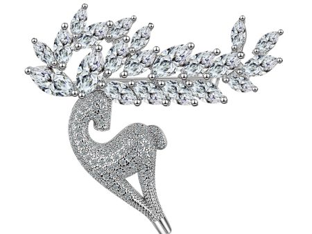 Cubic Zirconia & Crystal Silver-Plated Deer Brooch on Sale