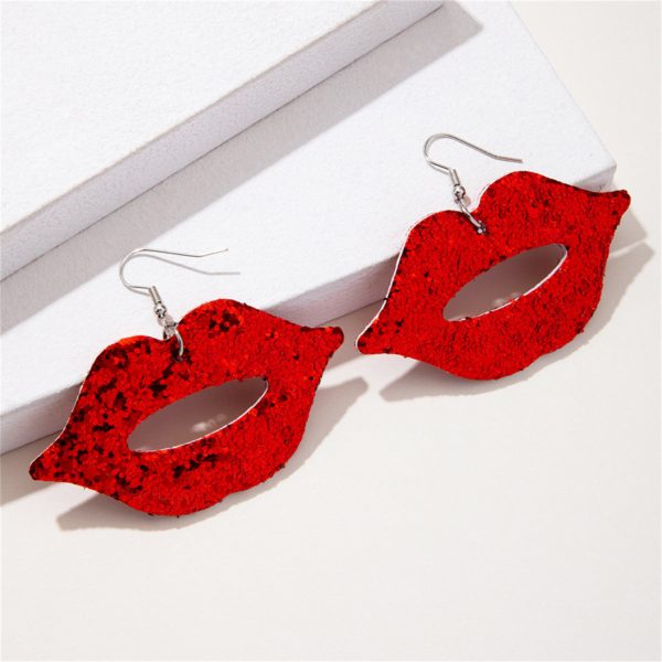 Red Polystyrene & Silver-Plated Glitter Lip Drop Earrings For Sale