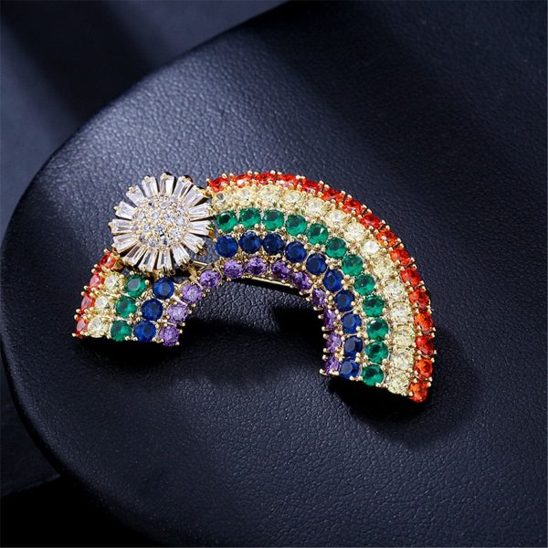 Cubic Zirconia & 18K Gold-Plated Rainbow & Sunflower Brooch Online now